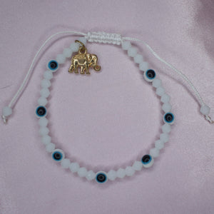 White Evil Eye/Elephant Adjustable  Bracelet