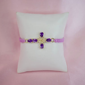 Purple Virgencita Adjustable Cross Bracelet