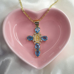 Blue Virgencita Cross