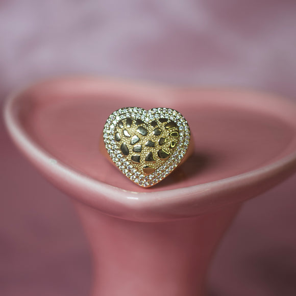 (HUGE) Adjustable Nugget Heart Ring