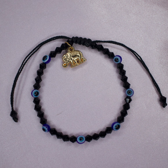 Adjustable Black/Blue Evil Eye Elephant Bracelet