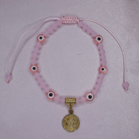 Pink Evil Eye/San Benito Adjustable  Bracelet