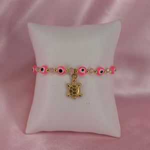 Pink Evil Eye Turtle Bracelet