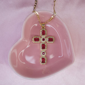 Red/Hot Pink Cross Necklace