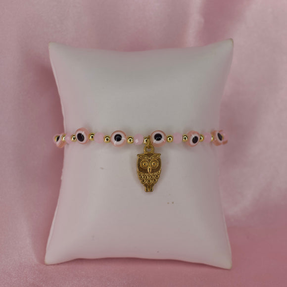 Pink Owl Evil Eye Bracelet