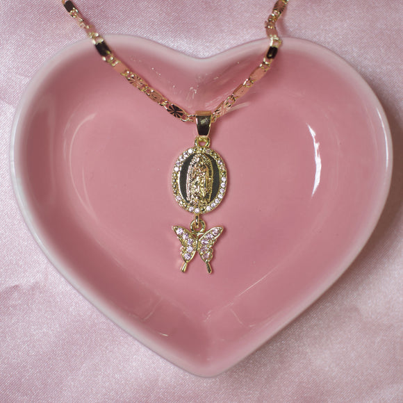Pink Virgencita Butterfly Necklace