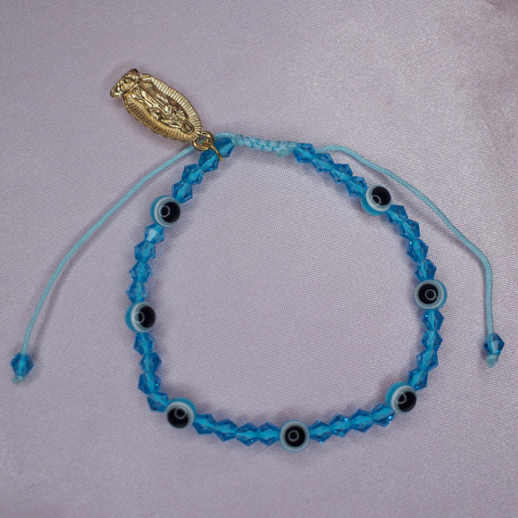 Blue Evil Eye/Virgencita Adjustable Bracelet